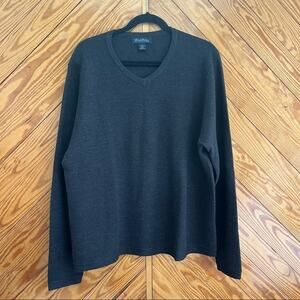 Brooks Brothers Italian Merino Wool V Neck Sweater Gray
